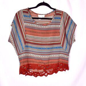 Pury Bat Wing Crop Top Lace Detail Size Small